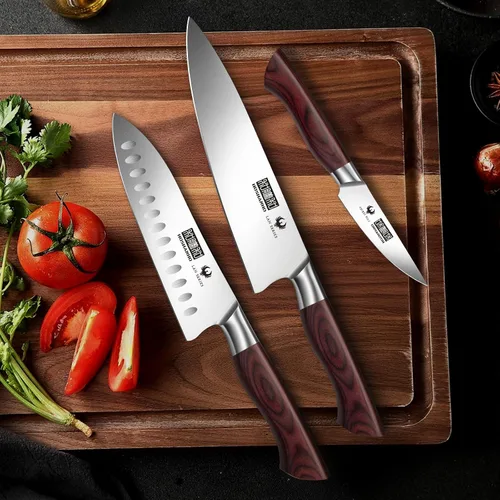 Vista 7 de HOSHANHO - Juego de cuchillos de cocina de 3 piezas, cuchillos de chef ultra afilados, Santoku/Pelar