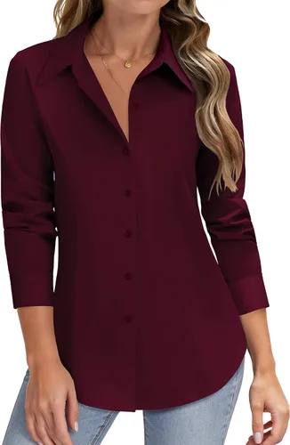 Vista 13 de HOTOUCH Camisas de manga larga con botones para mujer, camisas de vestir con protección contra manchas, ajuste delgado, blusas de trabajo, oficina