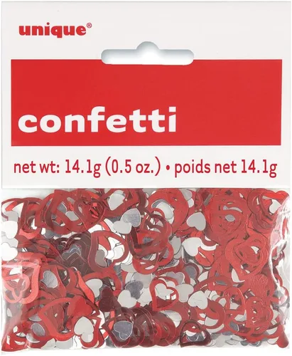 Vista 2 de Confeti de papel de aluminio con forma de corazón rojo y blanco, 0.5 onzas (paquete de 1), perfecto para aniversarios, bodas y más