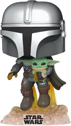 Vista 2 de Funko Pop! Star Wars: The Mandalorian - Mandalorian volando con el Niño, gris