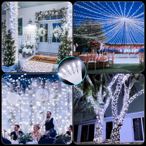 Vista 6 de Paquete de 2 Total 200 Pies 600 Luces LED de Navidad en Cadena, Luces de Árbol de Hadas Blanco Frío Conectables, 8 Modos y Temporizador Luces