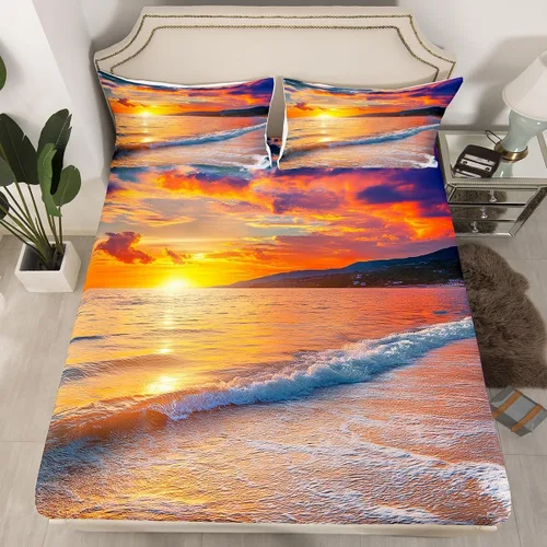 Vista 11 de Linda sábana bajera ajustable de gato tamaño individual, juegos de ropa de cama de mariposa azul y verde para niños, sábanas estéticas de gatos