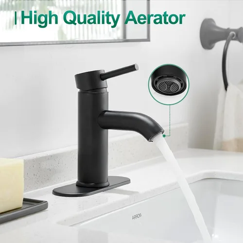 Vista 2 de VOTON Grifo de Baño Negro de Una Sola Manija Grifo de Lavabo de Baño Negro Mate Grifo de Lavabo RV para Recipiente de Baño 1 o 3 Agujeros con Placa