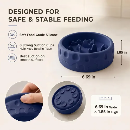Vista 4 de Inserto de alimentador lento de silicona para gatos y perros Azul oscuro
