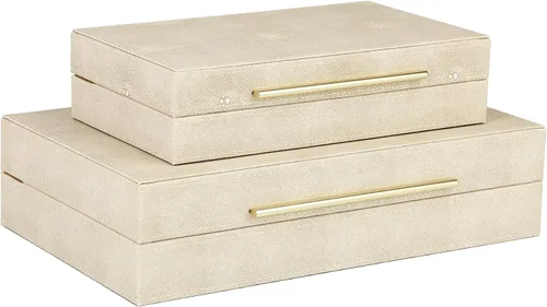 Vista 12 de HofferRuffer Juego de 2 cajas decorativas de piel sintética, organizador de accesorios grande de recuerdos, organizador de joyas con tapa con Negro