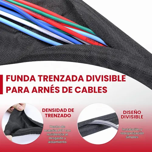 Vista 3 de Cable trenzado dividido negro de 1/2 pulgadas -12 pies de mangas de gestión Flexible Woven Braided Cover Self-Wrapping Wire Loom Cord Protector