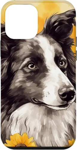 Vista 16 de iPhone 16 Border Collie Dog Watercolor Sunflower Border Collie Case