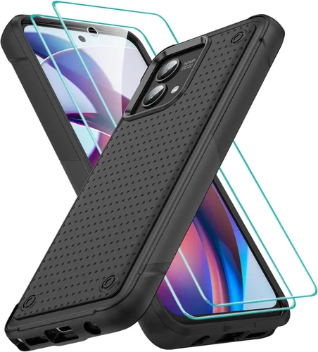 Vista 87 de Jeylly para Moto G Stylus 5G 2021 Funda con [2 Pack] Protector de Pantalla de Vidrio Templado, Protección Grado Militar Anti-Arañazos, Funda A