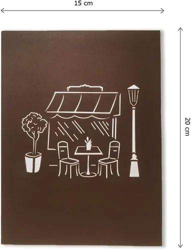 Vista 3 de ETA Tarjeta de felicitación desplegable 3D – escena de café y restaurante con comedor al aire libre, arte de papel hecho a mano, cumpleaños