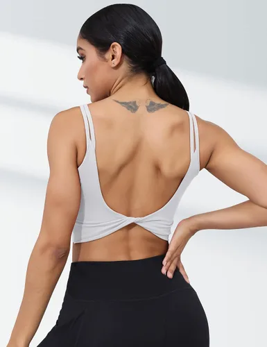 Vista 5 de LUYAA Sujetadores deportivos de entrenamiento para mujer, sin espalda, acolchados, para yoga, ombliguera, espalda baja, brasier para gimnasio