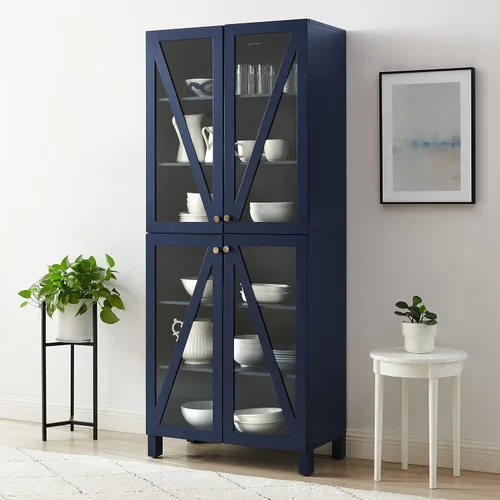 Vista 9 de Crosley Furniture Cassai - Armario de almacenamiento alto para despensa con estantes, cocina, comedor o lavandería, color azul marino