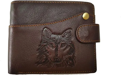 Vista 102 de Hombres Cool Eagle Wolf Caballo Totem Cuero Vaca Vertical Cartera Cremallera Multi-tarjeta Titular, Tótem de caballo, Minimalista