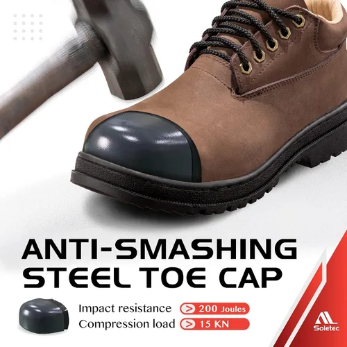 Vista 3 de Soletec Zapatos de trabajo industriales de seguridad con punta de acero, cuero nobuck auténtico, antideslizante, plantilla a prueba de balas