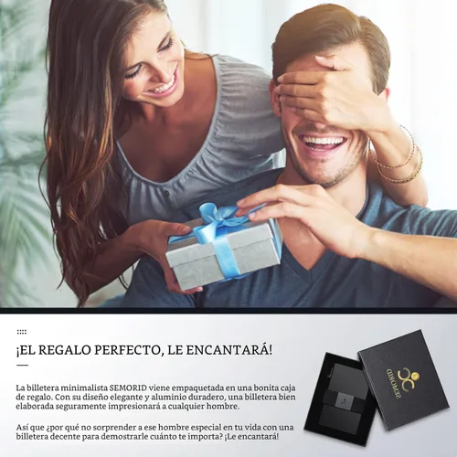 Vista 8 de SEMORID Cartera delgada con bloqueo RFID para hombre, cartera minimalista Negro