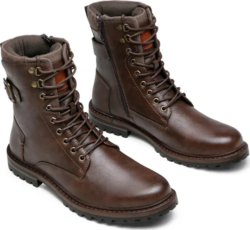 Vista 6 de Jousen Botas para hombres Vestido casual Retro con cordones Botas de motocicleta Marrón