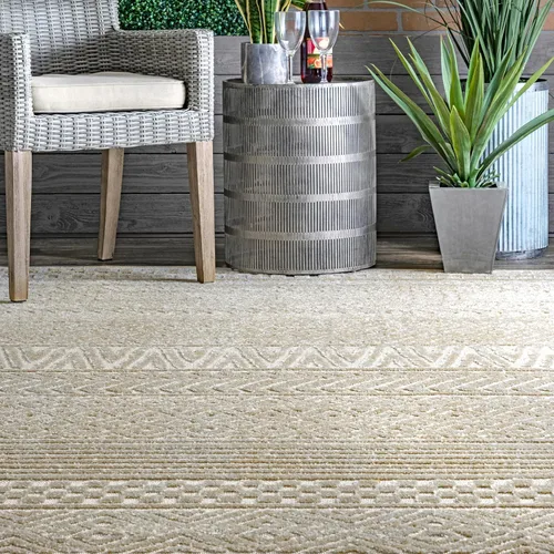 Vista 6 de nuLOOM Kamryn - Alfombra tribal texturizada para interiores y exteriores, 4 x 6 pies, beige, rectangular, 0.3 pulgadas de grosor Nuloom Kamryn