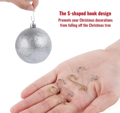 Vista 4 de Gancho de adorno, 200 piezas de gancho dorado y plateado para adornos de Navidad, gancho para decoración de árbol de Navidad, alambre de metal
