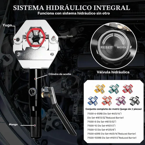 Vista 3 de Kit de crimpadora de manguera hidráulica de CA con 7 troqueles a presión Herramienta manual de mano para línea de CA automotriz y reparación