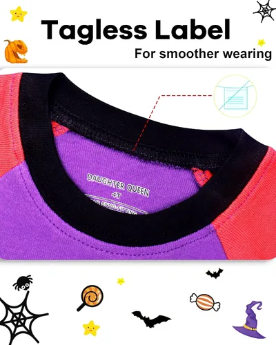 Vista 2 de DAUGHTER QUEEN Pijamas de Halloween de 18 meses a 12 años para niños y niñas, ropa de dormir 100% algodón