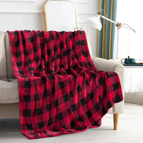 Vista 39 de Elegant Comfort - Manta de vellón muy suave y aterciopelada, con estampado navideño, a cuadros escoceses, de 50 x 60 pulgadas (búfalo negro)
