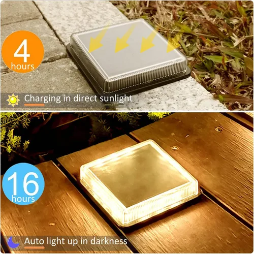 Vista 3 de Lacasa Luces solares de escalón, paquete de 4 luces LED solares de 50 lm, 3000 K, luz blanca cálida, luces solares para exteriores, IP68 impermeable