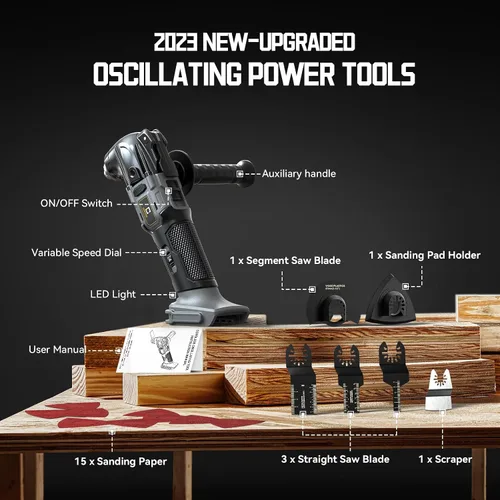 Vista 6 de Cerycose Herramienta oscilante inalámbrica compatible con batería Dewalt de 20 V, 21000 OPM Max sin escobillas con mango auxiliar, multiherramienta