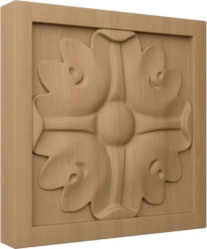 Vista 2 de Ekena Millwork ROS03X03X00EDAL Roseta cuadrada pequeña de Edimburgo, 3 pulgadas de ancho x 3 pulgadas de alto x 5/8 pulgadas de largo, aliso