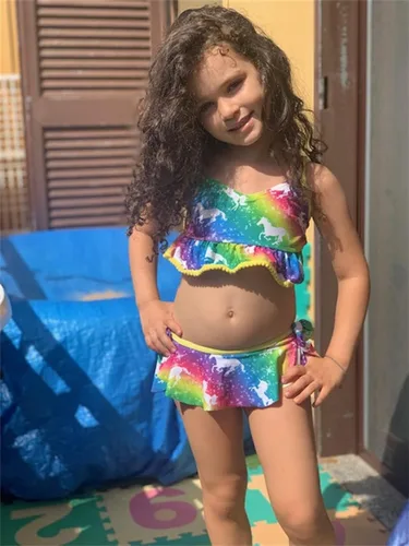 Vista 4 de swimsobo Trajes de baño de dos piezas para niñas tankini estampado 3D para 3-12 años
