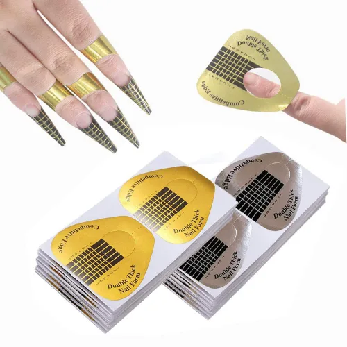 Vista 7 de VNC 200 Piezas Pegatinas de Formas para Uñas Acrílicas, Formas de Extensión de Arte de Uñas Gruesas Color Dorado Puntas de Extensión de Uñas