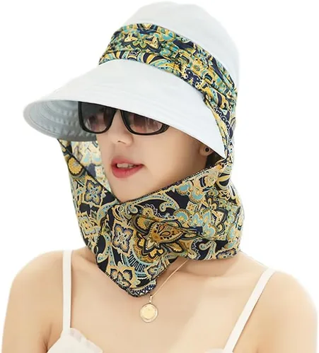 Vista 9 de Sombrero de sol plegable multifuncional con protección solar UPF 50+ para mujer, impermeable, transpirable, cuello facial