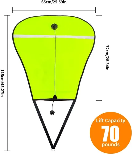 Vista 6 de Scuba Lift Bag, 70lb Diving Lifting Bag with Over Pressure Valve High Visibility Salvage Bag with Open Bottom, Reflective Strip, Nylon Webbing and