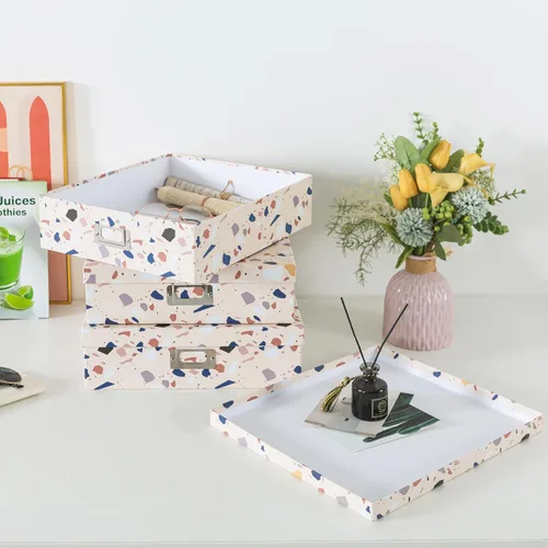 Vista 7 de Soul & Lane Cajas de almacenamiento decorativas de cartón con tapas para decoración del hogar, juego de 3 cajas de almacenamiento de fotos anidables