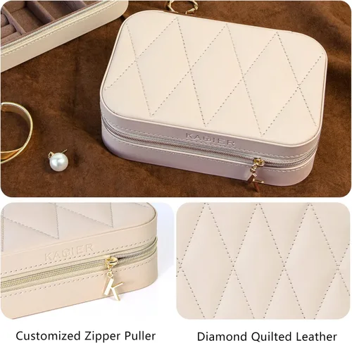 Vista 2 de KAMIER Joyeros pequeños para mujer Caja organizadora de joyería de piel sintética para aretes, anillos, collares Lindo joyero para mujeres