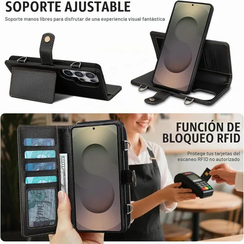 Vista 7 de Funda tipo cartera para Samsung Galaxy S25 Ultra, funda tipo cartera multifunción, desmontable 3 en 1 magnética para Galaxy S25 Ultra, funda
