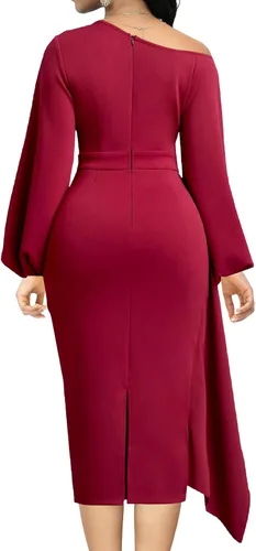 Vista 2 de Oxgmoky Vestidos de iglesia para mujer, vestidos de trabajo, negocios, manga entallada, cuello redondo, vestidos de lápiz negros