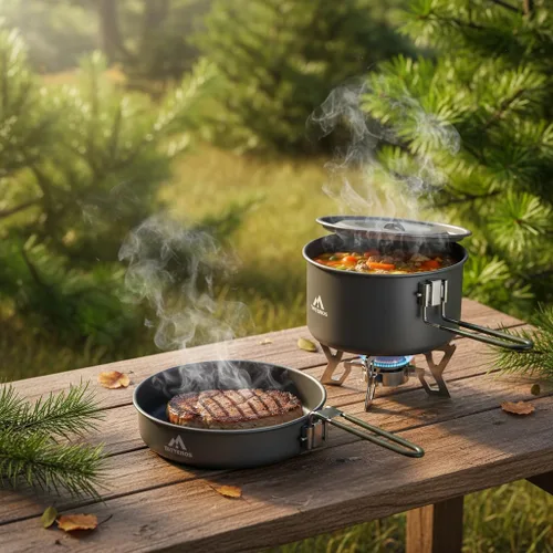 Vista 6 de THTYBROS Camping Cookware Set 3.3L Pot 1.4L Pan Hard Anodized Aluminum