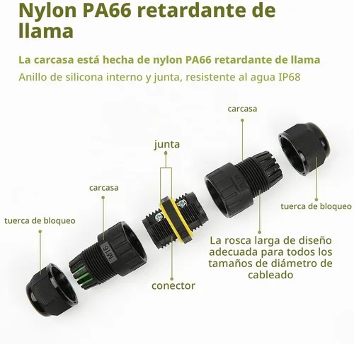 Vista 3 de Conector de cable eléctrico IP68 impermeable de 2 vías para exteriores, rango de cables M16 (0.138-0.394 in), adecuado para reparar y extender