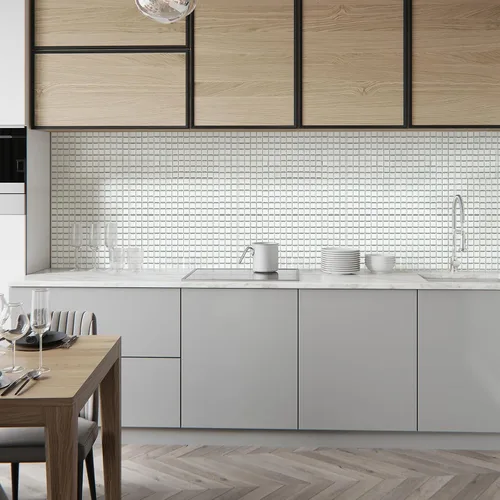 Vista 6 de 5 hojas de azulejos de mosaico de espejo plano cuadrado plateado para salpicaduras de cocina y pared de baño