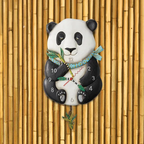 Vista 2 de Enesco Allen Designs Snuggles The Panda Holding - Reloj de pared con péndulo esculpido de bambú, 12.01 pulgadas, multicolor