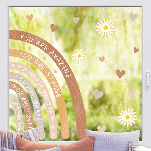 Vista 10 de Calcomanías de pared de acuarela arcoíris para despegar y pegar, eres calcomanías de paredes inspiradoras para guardería, decoración de pared