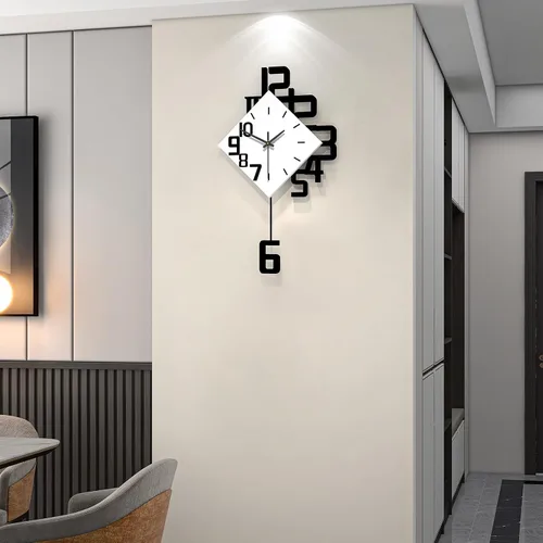 Vista 3 de Reloj de pared decorativo para sala de estar, relojes modernos grandes y silenciosos Pendulum Battery Operated for Bedroom Office Kitchen Home