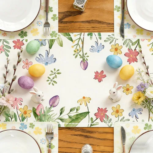 Vista 5 de Baccessor Camino de mesa largo de Pascua de 13 x 72 pulgadas, huevos de conejo, colorido camino floral para mesa, conejos de primavera, Pascua