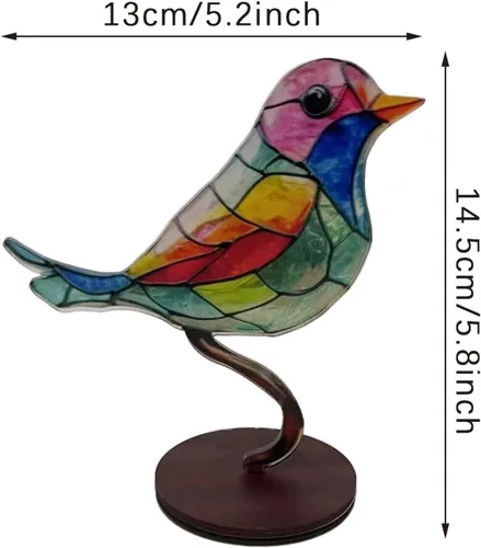 Vista 2 de Adornos de escritorio de pájaros en rama, acrílico manchado de doble cara, estatua multicolor de colibrí, escultura de pájaro de arte de metal