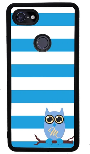 Vista 4 de Blue White Bars Owl - Funda de goma negra personalizada para teléfono compatible con Google Pixel 10, 10 Pro, 10 Pro XL, 9a, 9 Pro, Pixel 9, Pixel 9