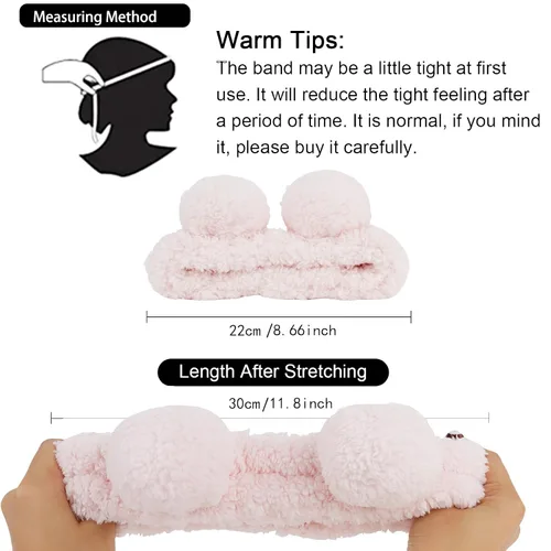 Vista 6 de WHAVEL 2 diademas de spa – Lindas diademas de maquillaje con orejas de oso para lavado facial, banda suave para el cabello facial (rosa, café)