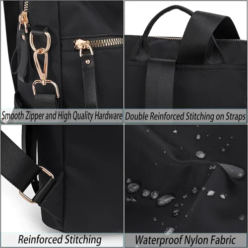 Vista 4 de Uromee Mochila para mujer, bolsa de hombro impermeable de nailon para viaje, 303. Negro, Mochilas Daypack