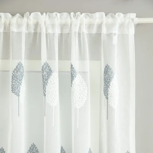 Vista 7 de Cortinas traslúcidas blancas de 63 pulgadas de largo, paneles de gasa bordada con hojas para cocina, sala de estar, dormitorio, ventanas pequeñas