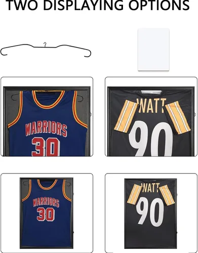 Vista 3 de Grintus Vitrina grande con marco de jersey, caja de sombra de jersey con protección UV, acrílico y colgador para béisbol, baloncesto, fútbol