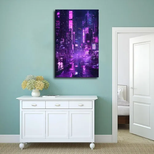 Vista 4 de XAHOR Póster de pared futurista retro neón – Lienzo de paisaje nocturno Cyberpunk – Impresión de arte digital para el hogar moderno, póster