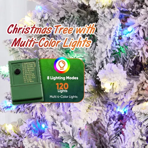 Vista 2 de Árbol de Navidad flocado de nieve preiluminado de 4.5 pies con Flocado-multi